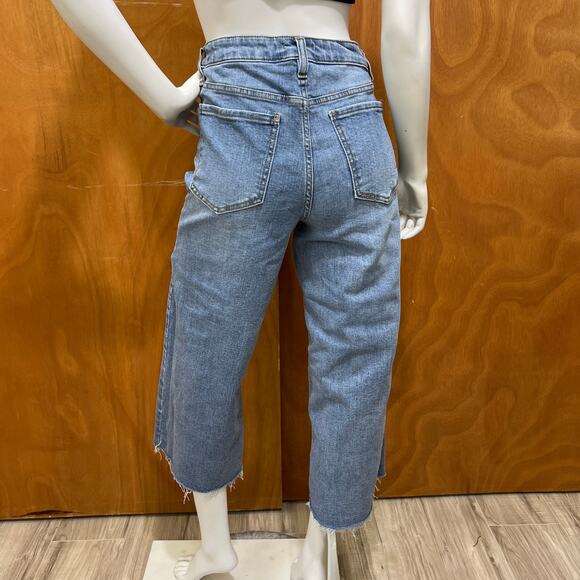 Oat New York Jeans women’s high rise wide leg crop Blue Raw Hem Denim Size 6/28 - Picture 2 of 11